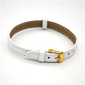 White PU Leather Strap Bracelet, approx 10mm, 21cm length
