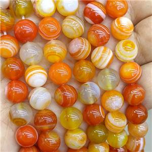 Natural Stripe Agate Beads Orange Dye Smooth Round, approx 10mm