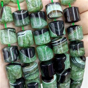 Natural Agate Druzy Column Beads Green Dye, approx 13-14mm