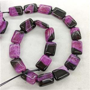 Natural Agate Druzy Rectangle Beads Fuchsia Dye, approx 15-20mm