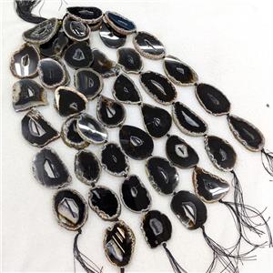 Natural Agate Slice Beads Geode Slab Freeform Black Dye, approx 30-70mm