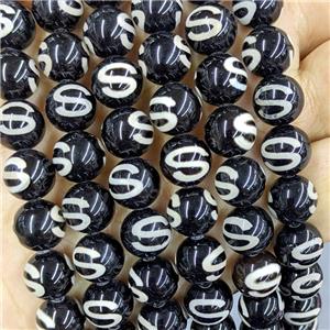 Black Tibetan Agate Beads Smooth Round, approx 10mm