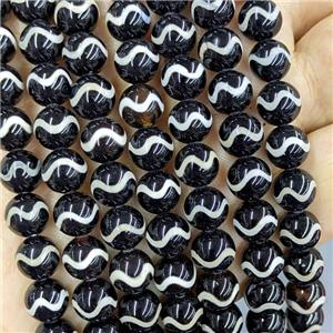 Black Tibetan Agate Beads Smooth Round Wave, approx 10mm