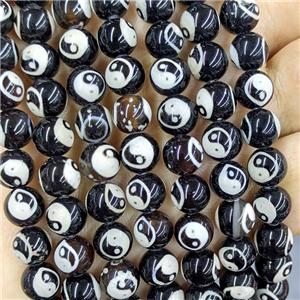 Black Tibetan Agate Beads Smooth Round Taichi, approx 10mm