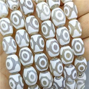 Tibetan Agate Barrel Beads White Eye, approx 12-16mm, 20pcs per st