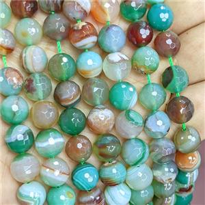 Green Red Stripe Agate Beads Banded Faceted Round Dye, approx 12mm