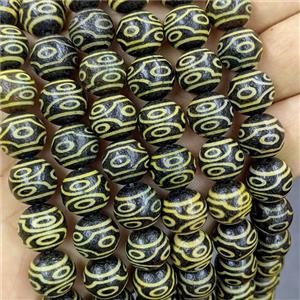 Black Tibetan Agate Round Beads Yellow Eye, approx 12mm, 32pcs per st