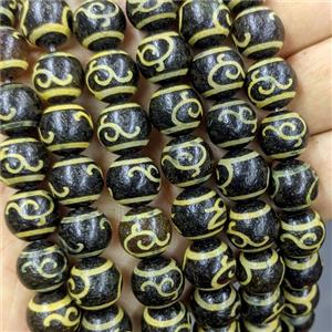 Black Tibetan Agate Round Beads Yellow, approx 12mm, 32pcs per st