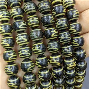 Black Tibetan Agate Round Beads Yellow, approx 12mm, 32pcs per st