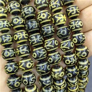 Black Tibetan Agate Round Beads Yellow, approx 12mm, 32pcs per st