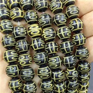 Black Tibetan Agate Round Beads Yellow, approx 12mm, 32pcs per st