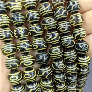 Black Tibetan Agate Round Beads Yellow, approx 12mm, 32pcs per st