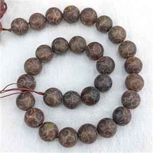 Chinese Huaxiu Jade Round Beads Carved Coffee Dye, approx 14mm
