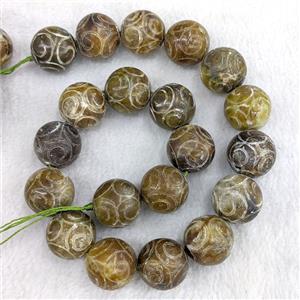 Chinese Huaxiu Jade Round Beads Carved, approx 19-20mm