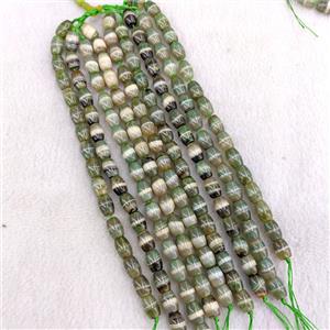 Natural Tibetan Agate Barrel Beads Green Dye, approx 8-10mm, 16pcs per st