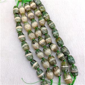 Natural Tibetan Agate Barrel Beads Green Dye, approx 15-20mm, 9pcs per st
