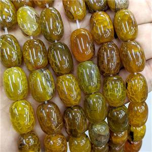 Natural Agate Barrel Beads Olive Dye, approx 13-18mm