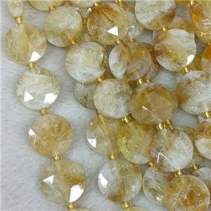 Natural Citrine Coin Beads Faceted Yellow, approx 15mm