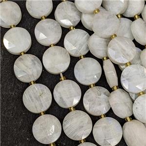 Natural White Moonstone Coin Beads Flat Round Faceted, approx 15mm