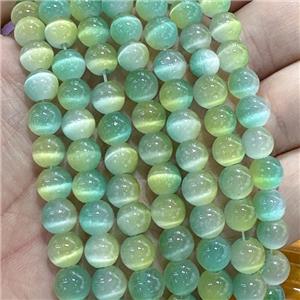 Cat Eye Round Beads Smooth Green Dye, approx 8mm dia