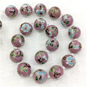 Redwine Cloisonne Copper Round Beads Flower, approx 18mm dia