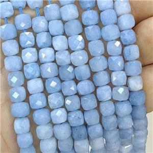 Jade Cube Beads Blue Dye Faceted, approx 7-8mm