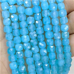 Blue Dye Jade Beads Faceted Cube, approx 7-8mm
