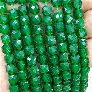 Green Dye Jade Beads Faceted Cube, approx 7-8mm