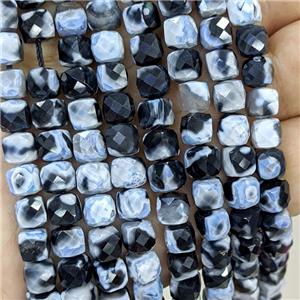 Blue Fire Agate Beads Dye Faceted Cube, approx 7-8mm
