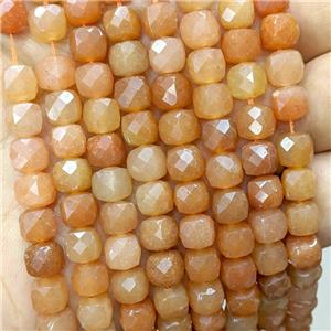 Natural Red Aventurine Beads Faceted Cube, approx 6.5-8mm