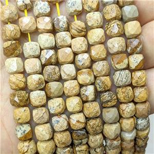 Natural Picture Jasper Beads Faceted Cube, approx 6.5-8mm