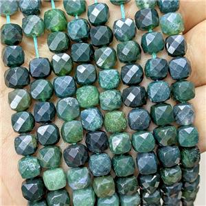 Natural Green Moss Agate Beads Faceted Cube, approx 6.5-8mm