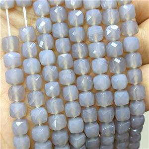Natural Agate Beads Gray Dye Faceted Cube, approx 6.5-8mm