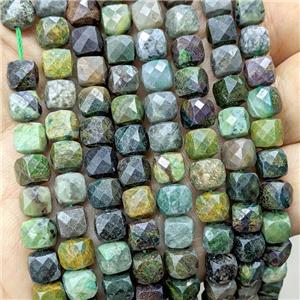 Natural Green Verdite Beads Faceted Cube, approx 6.5-8mm