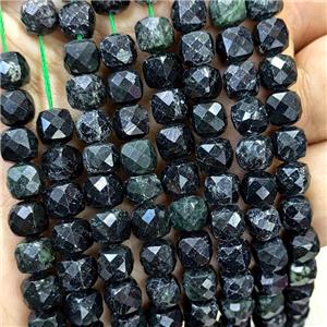 Chinese Nephrite Jade Beads Dark Green Dye Faceted Cube, approx 6-8mm