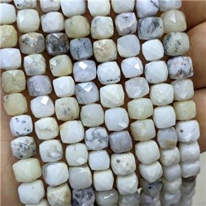 Natural White Moss Opal Beads Faceted Cube, approx 6-8mm
