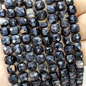 Natural Black Tourmaline Beads Faceted Cube B-Grade, approx 6-8mm