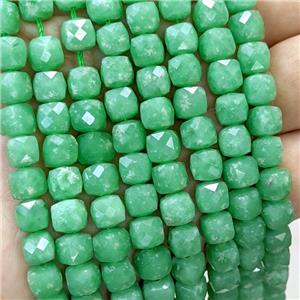 Green Nephrite Jade Beads Dye Faceted Cube, approx 6-8mm