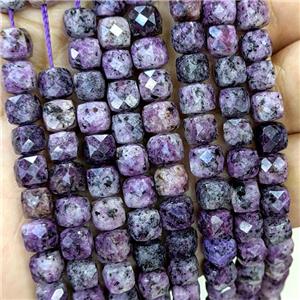 Natural Marble Beads Purple Dye Faceted Cube, approx 6-8mm