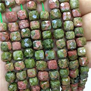 Natural Unakite Beads Faceted Cube, approx 6-8mm
