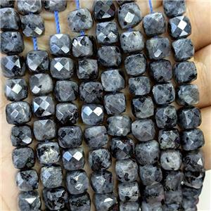 Natural Black Labradorite Beads Larvikite Faceted Cube, approx 6-8mm