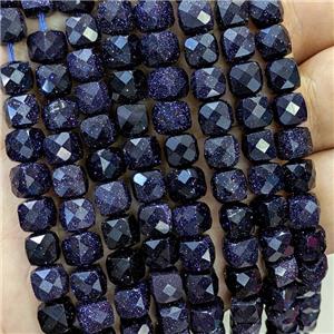 Blue Sandstone Beads Faceted Cube, approx 6-8mm