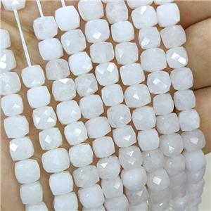 White Nephrite Jade Beads Dye Faceted Cube, approx 6-8mm