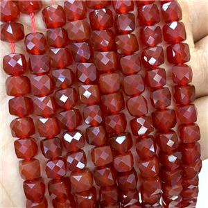 Natural Red Carnelian Agate Beads Dye Faceted Cube, approx 6-8mm