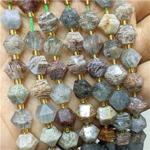 Natural Chlorite Quartz Beads Cutted Bicone, approx 8-10mm