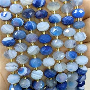 Blue Stripe Agate Beads Banded Faceted Rondelle Dye, approx 6-10mm