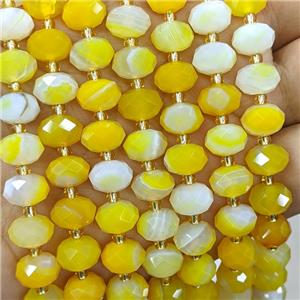 Yellow Coffee Stripe Agate Beads Banded Faceted Rondelle Dye, approx 6-10mm