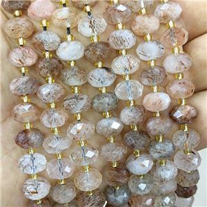 Natural Blackgolden Super7 Quartz Beads Faceted Rondelle, approx 6-10mm