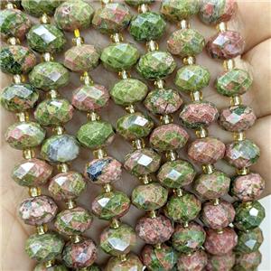 Natural Unakite Beads Faceted Rondelle, approx 6-10mm
