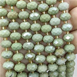 Natural Chinese Alashan Agate Beads Green Faceted Rondelle, approx 6-10mm